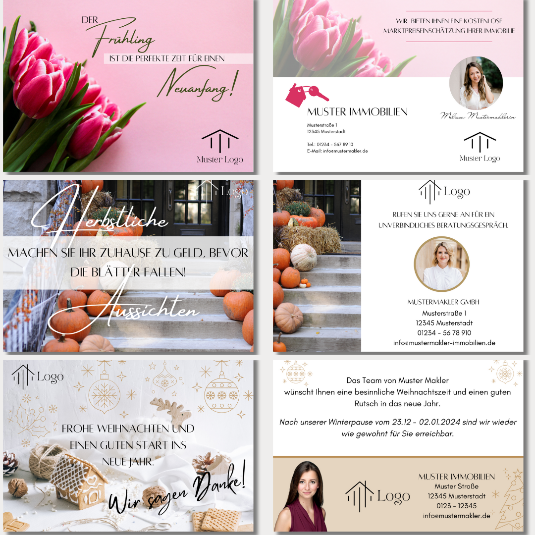 Postkarten für Makler - 12 Designs, anpassbar! Canva Vorlage für dein DIY Marketing✶✶Digitales Produkt/Vorlagen-Link✶