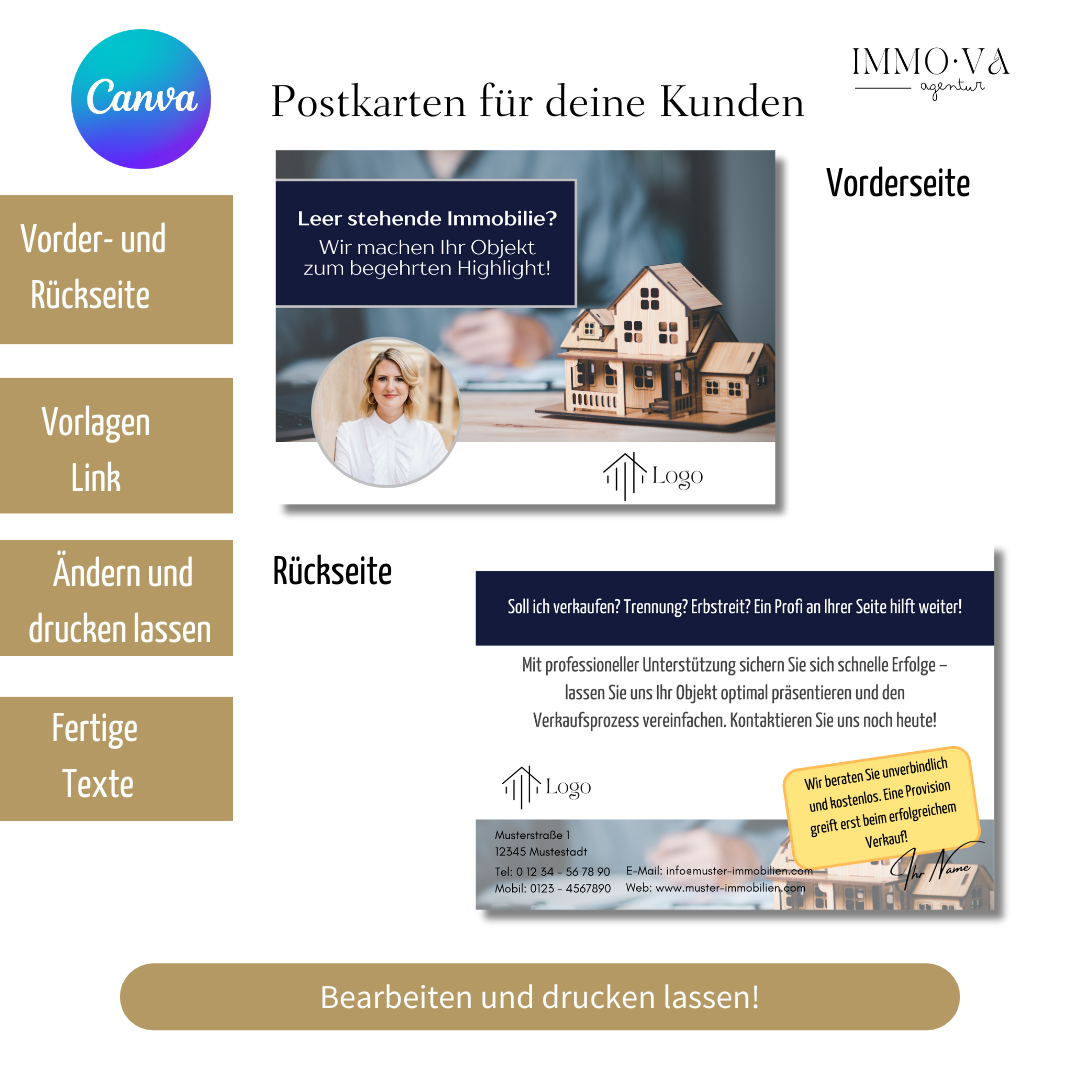 Einwurf Postkarte für Immobilienmakler als Canva Template ✶ leere Immobilien ✶Digitales Produkt/Vorlagen-Link ✶