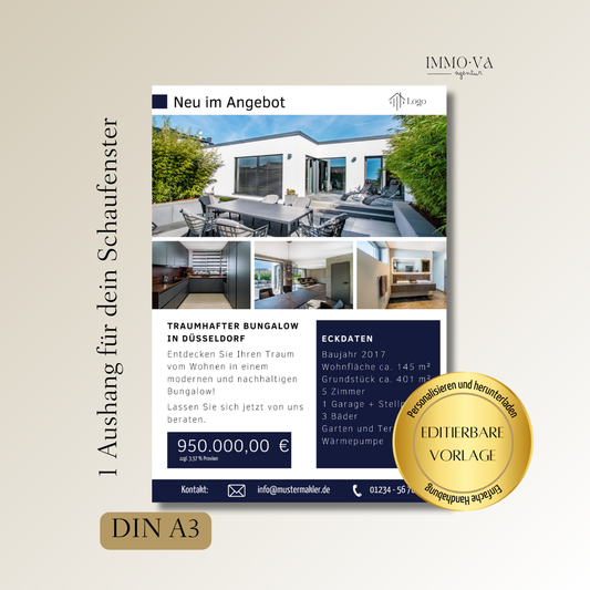 Schaufenster Aushang für Immobilien DIN A3 - Immobilienangebot - Canva Template✶✶Digitales Produkt/Vorlagen-Link✶ (Kopie)
