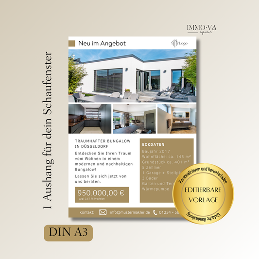Schaufenster Aushang für Immobilien DIN A3 - Immobilienangebot - Canva Template✶✶Digitales Produkt/Vorlagen-Link✶