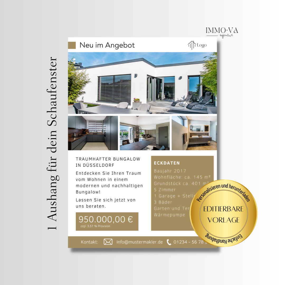 Schaufenster Aushang für Immobilien DIN A4 - Immobilienangebot - Canva Template✶✶Digitales Produkt/Vorlagen-Link✶