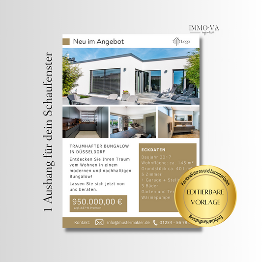 Schaufenster Aushang für Immobilien DIN A4 - Immobilienangebot - Canva Template✶✶Digitales Produkt/Vorlagen-Link✶