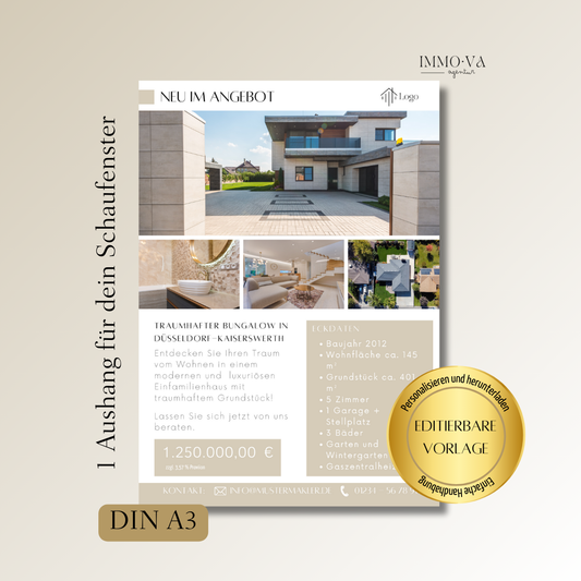 Schaufenster Aushang für Immobilien DIN A3 - Immobilienangebot - Canva Template✶✶Digitales Produkt/Vorlagen-Link✶