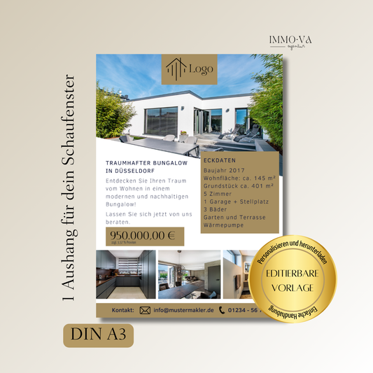 Schaufenster Aushang für Immobilien DIN A3 - Immobilienangebot - Canva Template✶✶Digitales Produkt/Vorlagen-Link✶