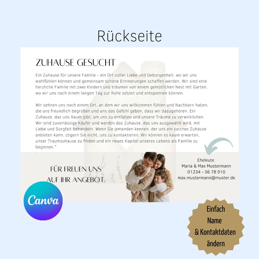 Postkarte für Immobiliensuche - Haus gesucht - Zuhause gesucht - Immobiliensuche ✶✶Digitales Produkt/Vorlagen-Link✶