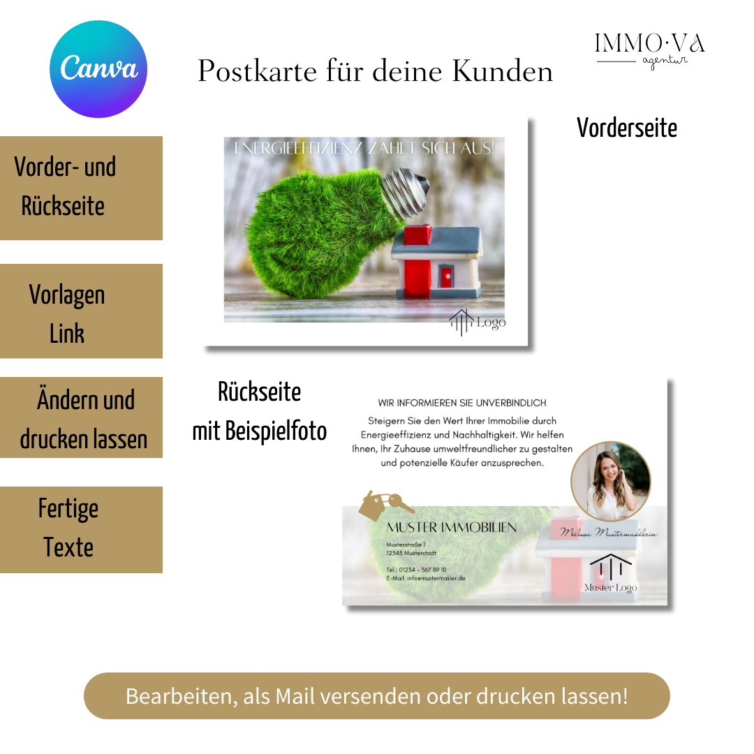 Ansprechende Postkarte für Immobilienmakler als Canva Template ✶Digitales Produkt/Vorlagen-Link ✶