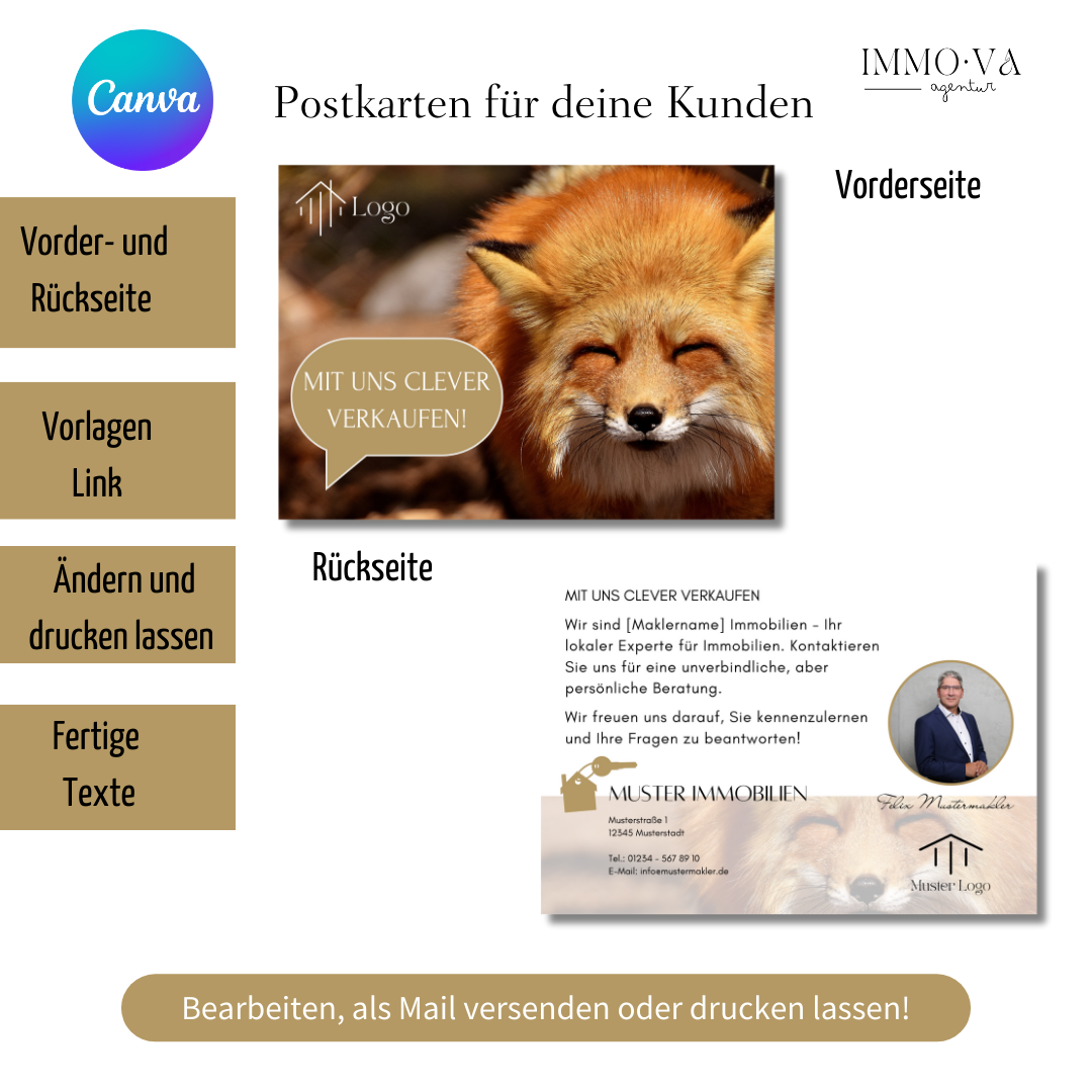 Ansprechende Postkarte für Immobilienmakler als Canva Template ✶Digitales Produkt/Vorlagen-Link ✶