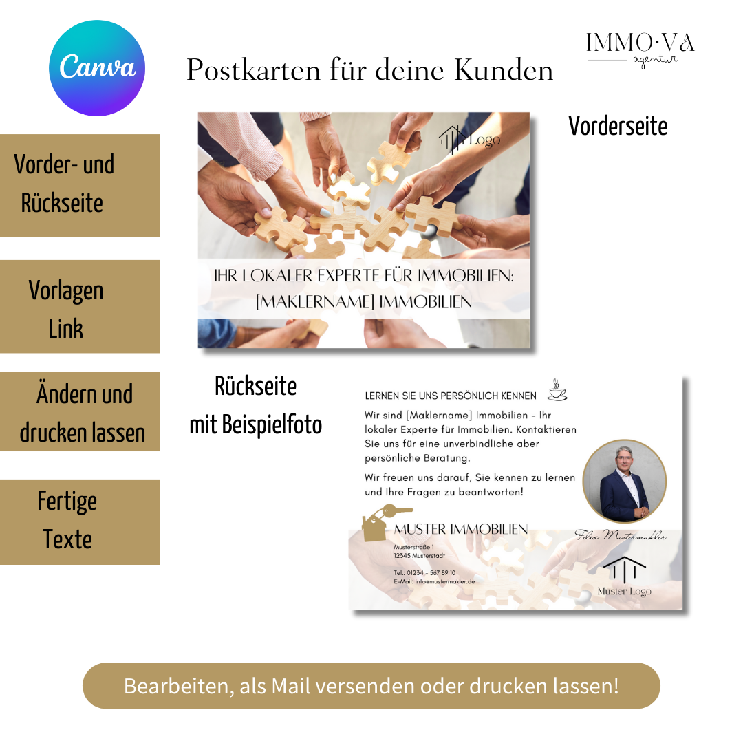 Postkarten für Makler - 12 Designs, anpassbar! Canva Vorlage für dein DIY Marketing✶✶Digitales Produkt/Vorlagen-Link✶