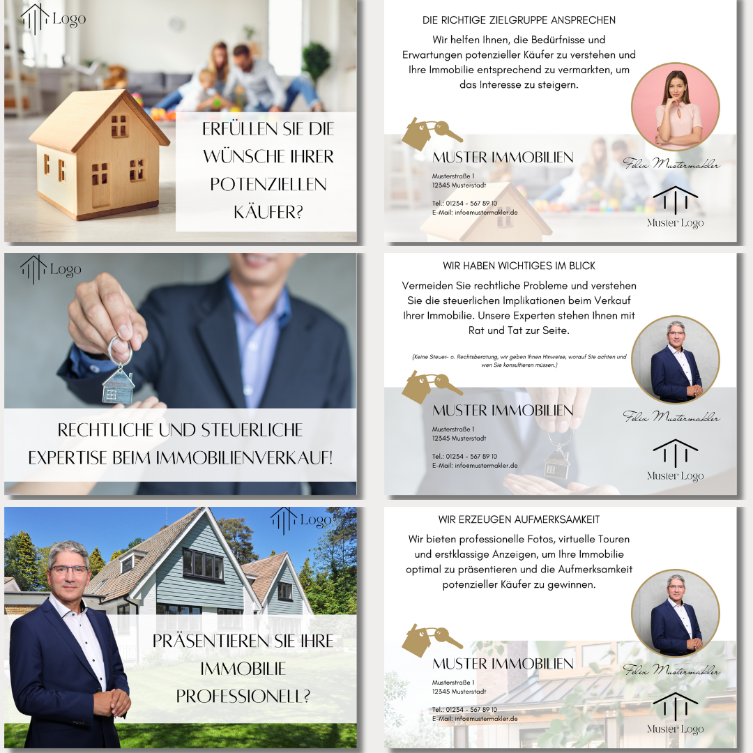 Postkarten für Makler - 12 Designs, anpassbar! Canva Vorlage für dein DIY Marketing✶✶Digitales Produkt/Vorlagen-Link✶