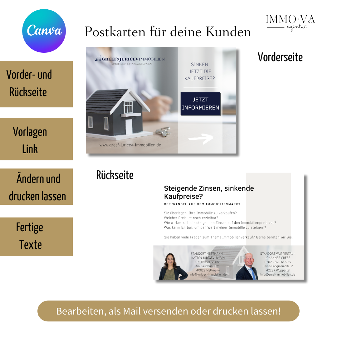Postkarte für Immobilienmakler - Postkarte an potenzielle Verkäufer - Immobilienmarketing✶✶Digitales Produkt/Vorlagen-Link✶