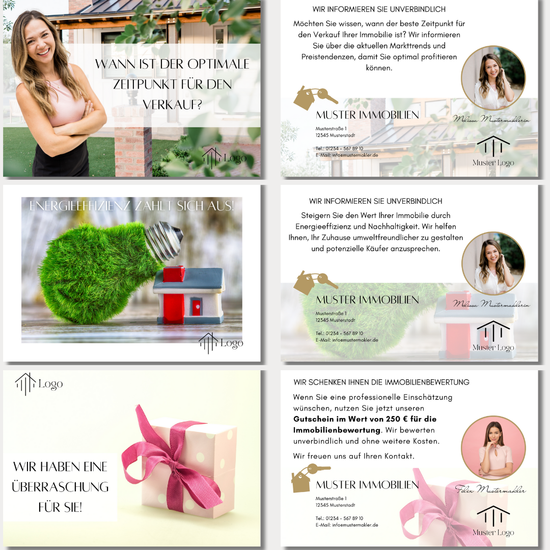 Postkarten für Makler - 12 Designs, anpassbar! Canva Vorlage für dein DIY Marketing✶✶Digitales Produkt/Vorlagen-Link✶