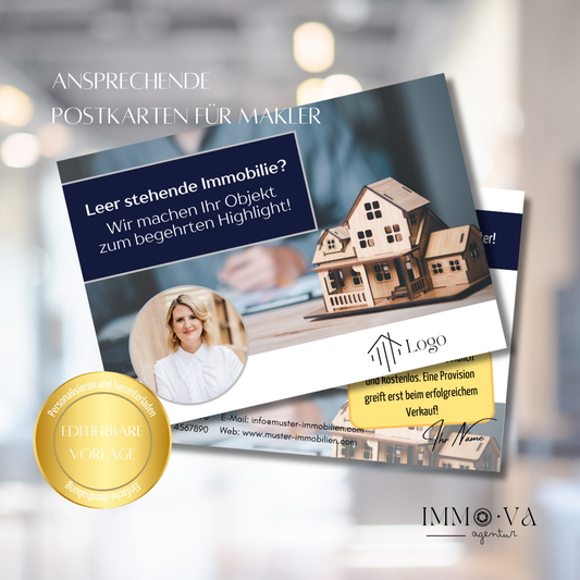Einwurf Postkarte für Immobilienmakler als Canva Template ✶ leere Immobilien ✶Digitales Produkt/Vorlagen-Link ✶