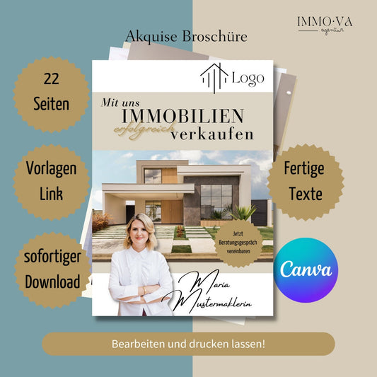 Akquise Broschüre Canva Template Immobilienmakler Immobilienmarketing