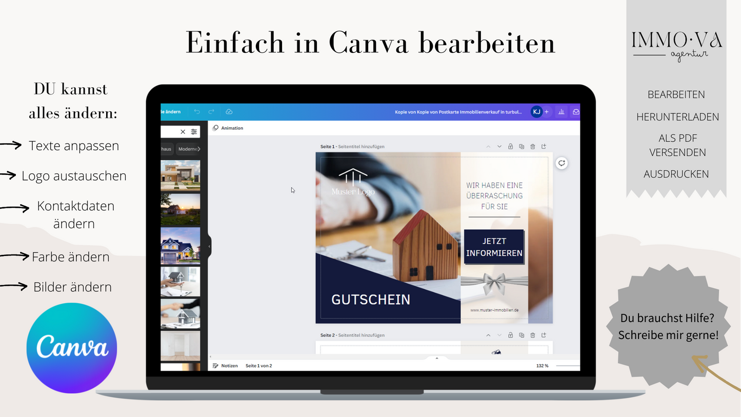 Postkarte für Immobilienmakler - Gutschein Immobilienbewertung - Immobilienmarketing✶✶Digitales Produkt/Vorlagen-Link✶