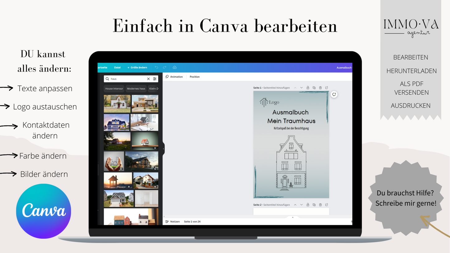 Vorlage Ausmalbuch für Immobilienmakler - Ausmalbuch für Kinder - Immobilienmarketing✶✶Digitales Produkt/Vorlagen-Link✶