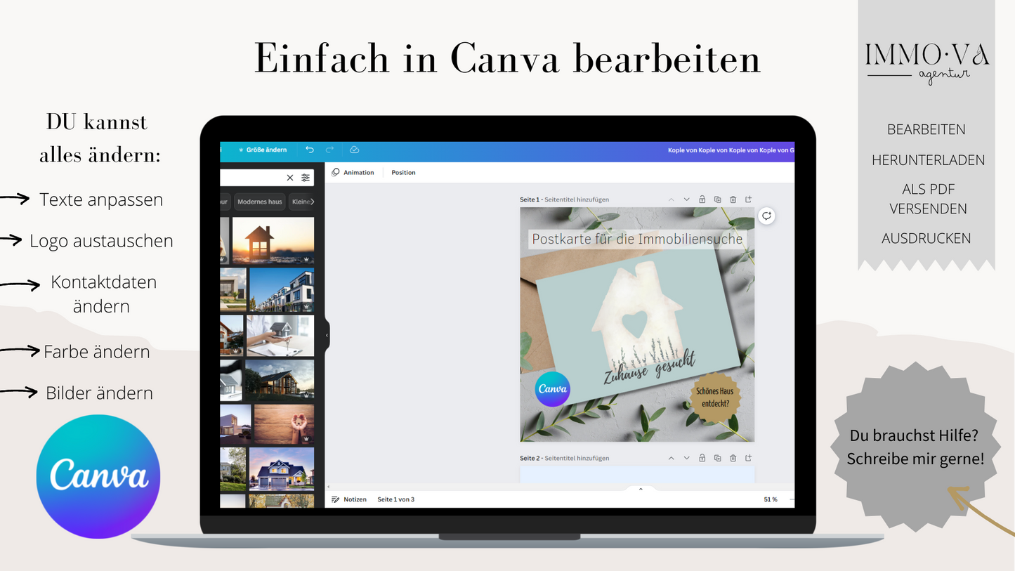 Postkarte für Immobiliensuche - Haus gesucht - Zuhause gesucht - Immobiliensuche ✶✶Digitales Produkt/Vorlagen-Link✶