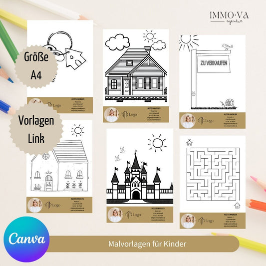 Malvorlage Haus Kinder Immobilienmakler Canva Template