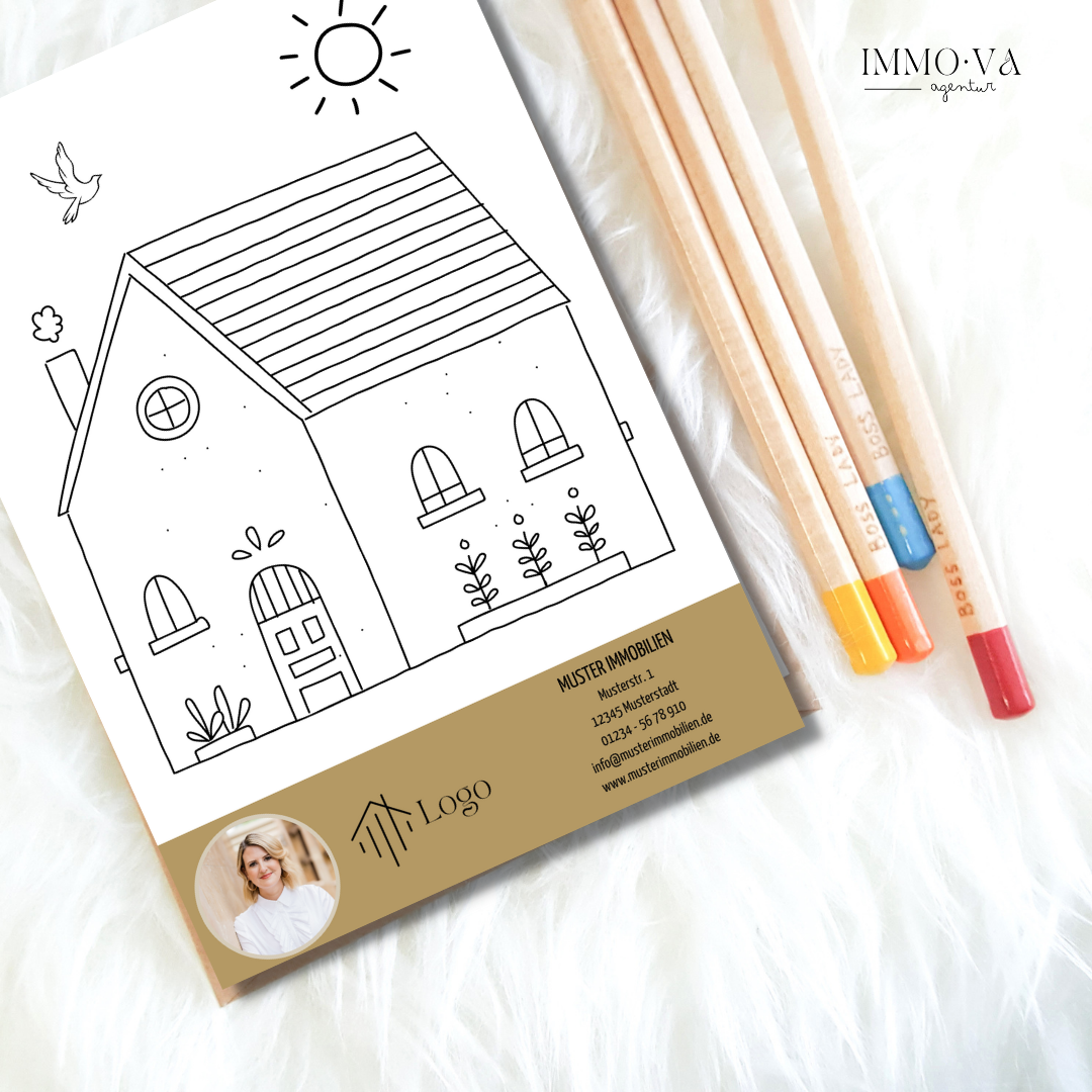 Malvorlage Haus Kinder Immobilienmakler Canva Template