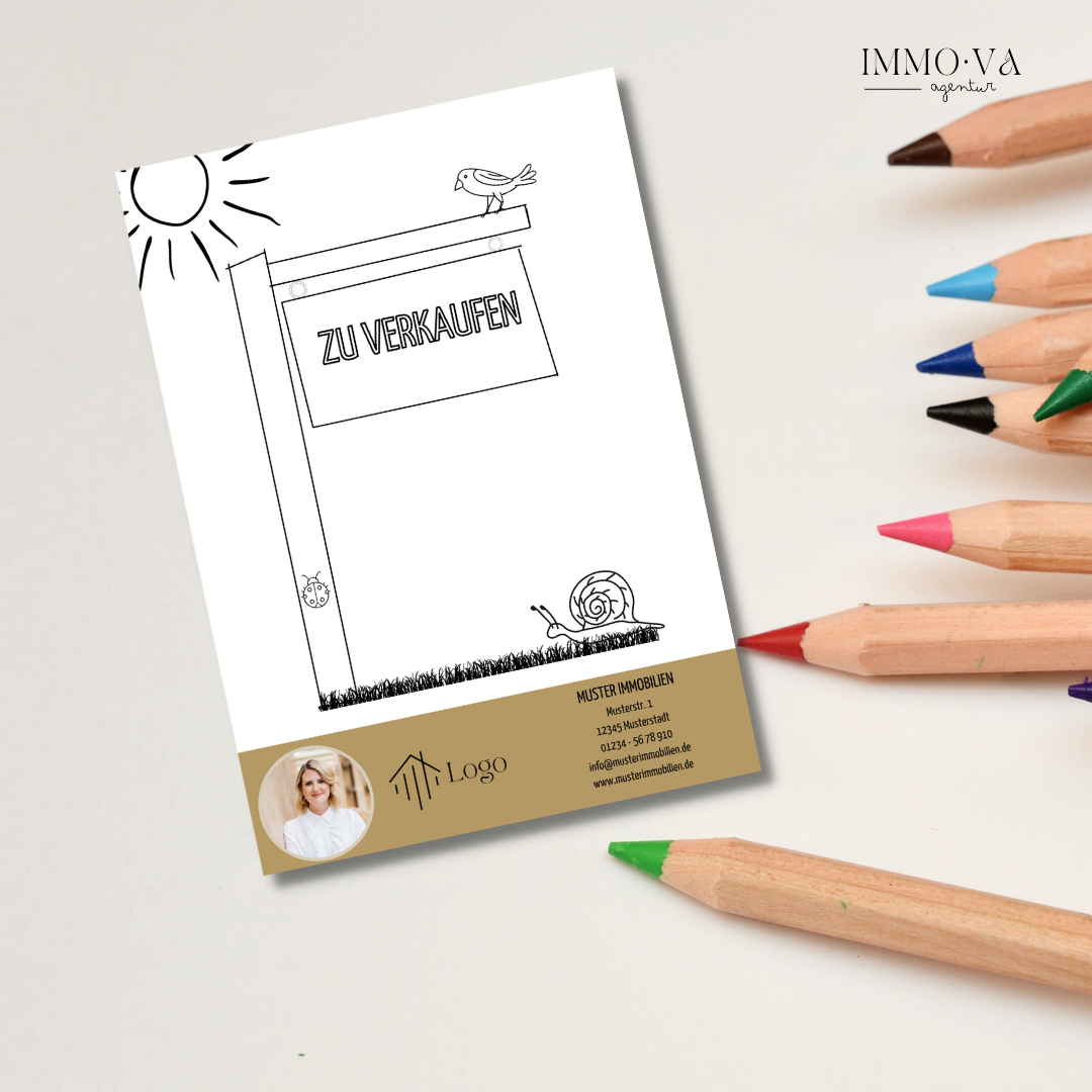 Malvorlage Haus Kinder Immobilienmakler Canva Template