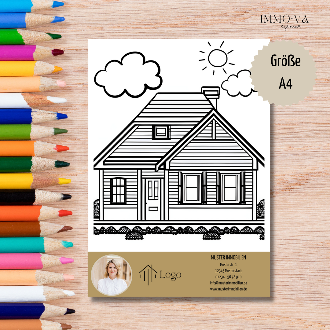 Malvorlage Haus Kinder Immobilienmakler Canva Template