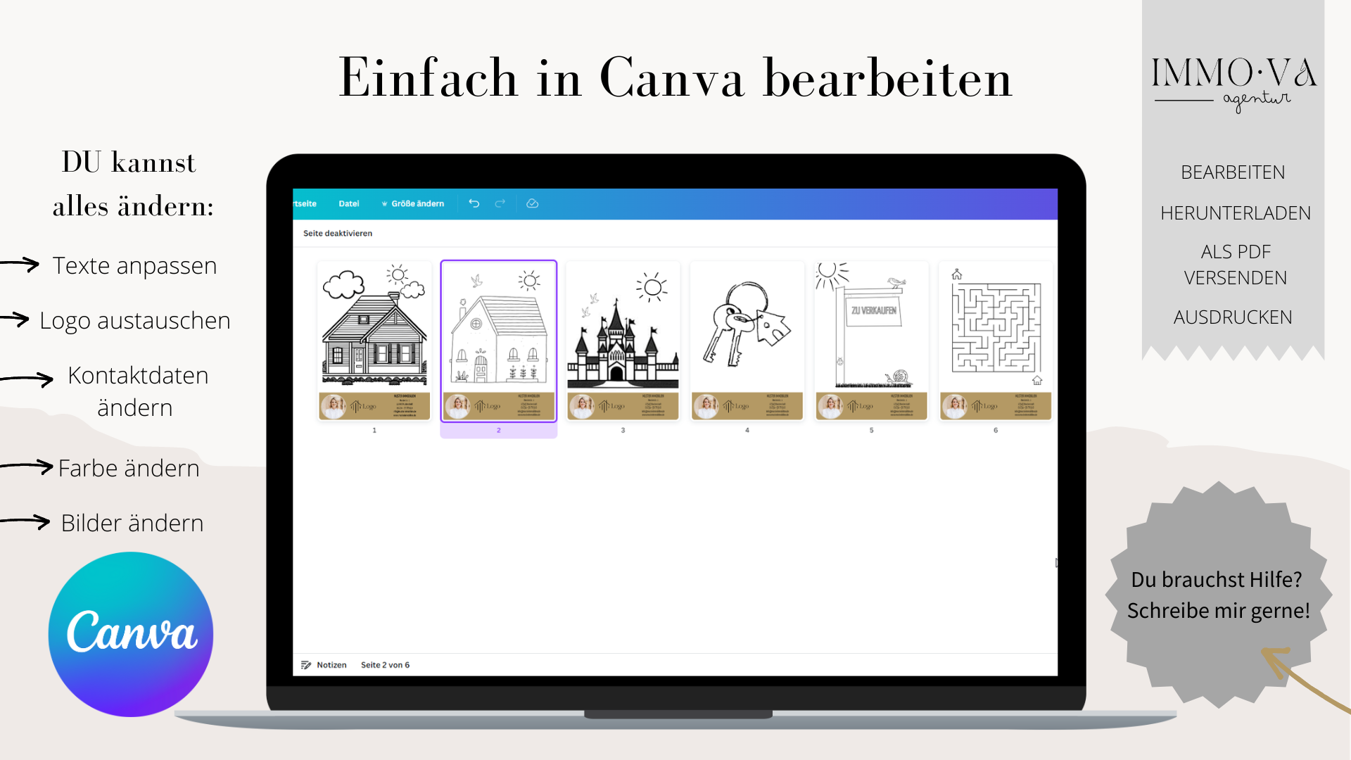 Malvorlage Haus Kinder Immobilienmakler Canva Template