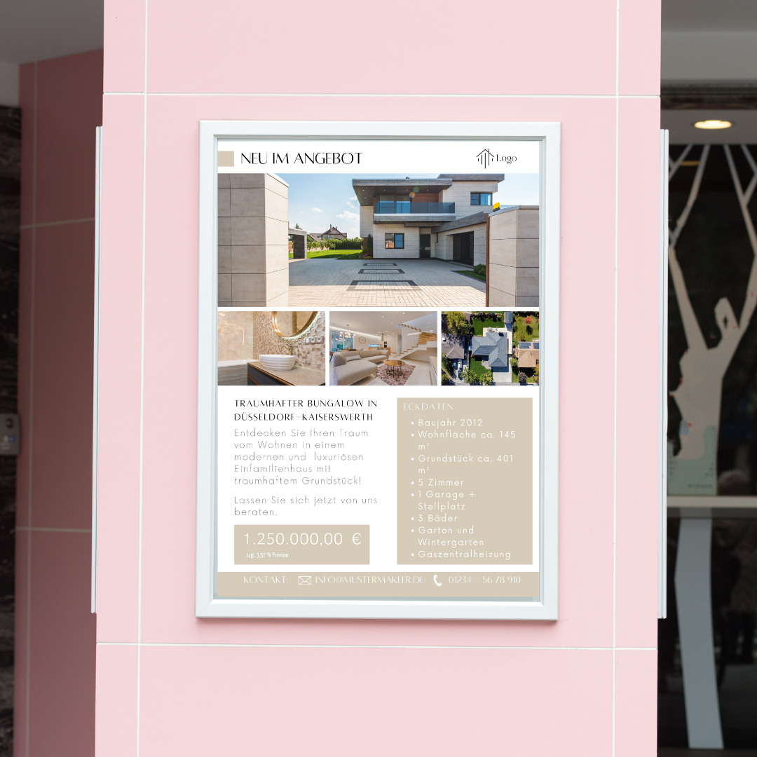 Schaufenster Aushang für Immobilienmakler DIN A4 - Immobilienangebot - Canva Template✶✶Digitales Produkt/Vorlagen-Link✶