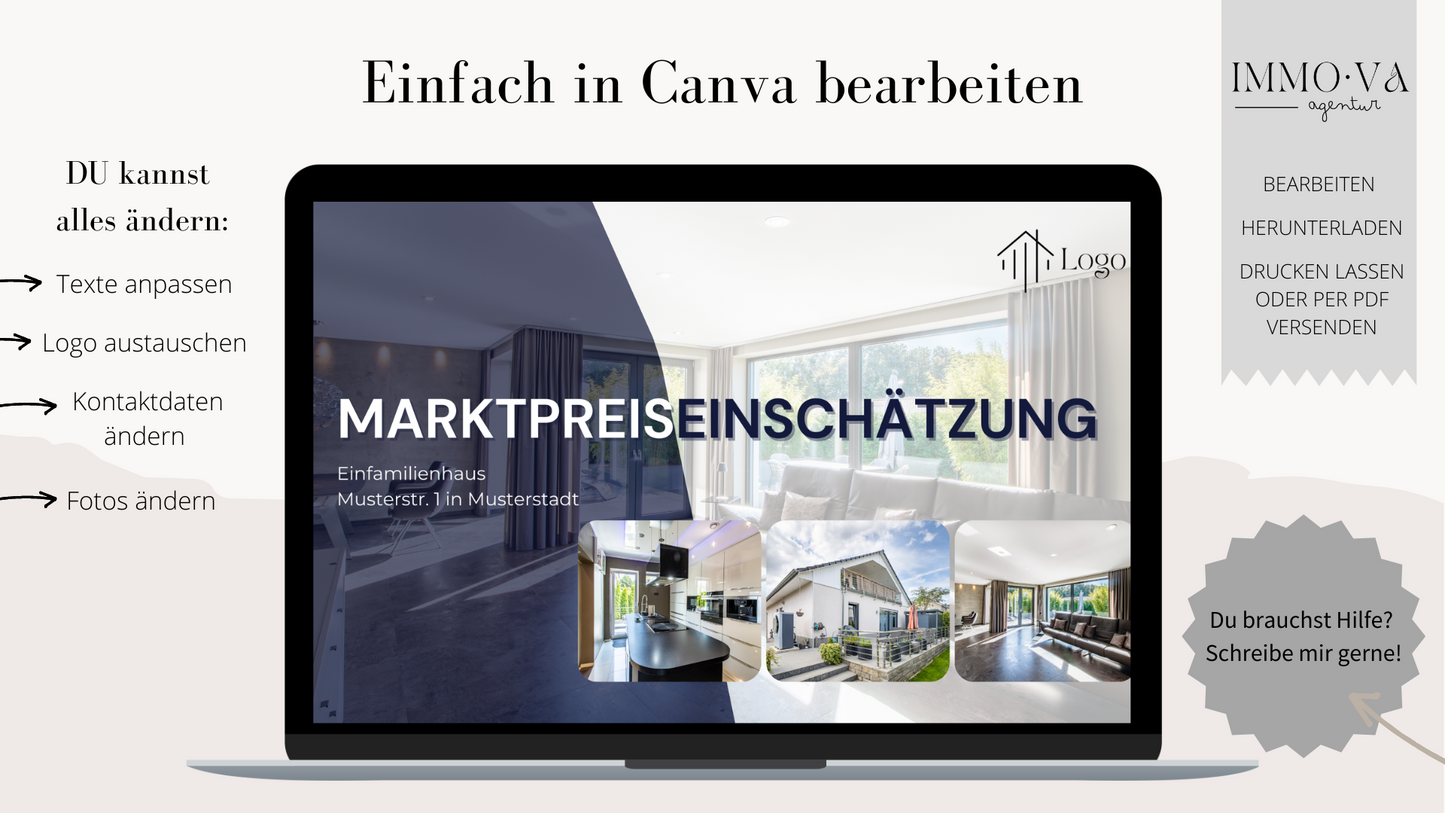 Präsentation Immobilienbewertung als Canva Template für Immobilienmakler - Immobilienbewertung nach dem Vergleichswert ✶✶Digitales Produkt/Vorlagen-Link✶