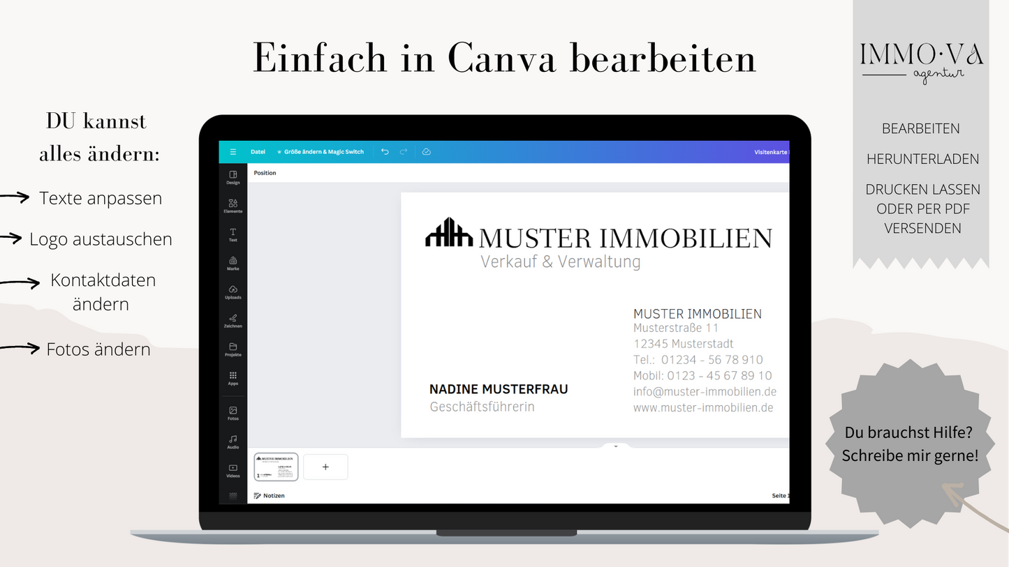 Visitenkarte als Canva Template für Immobilienmakler✶✶Digitales Produkt/Vorlagen-Link✶