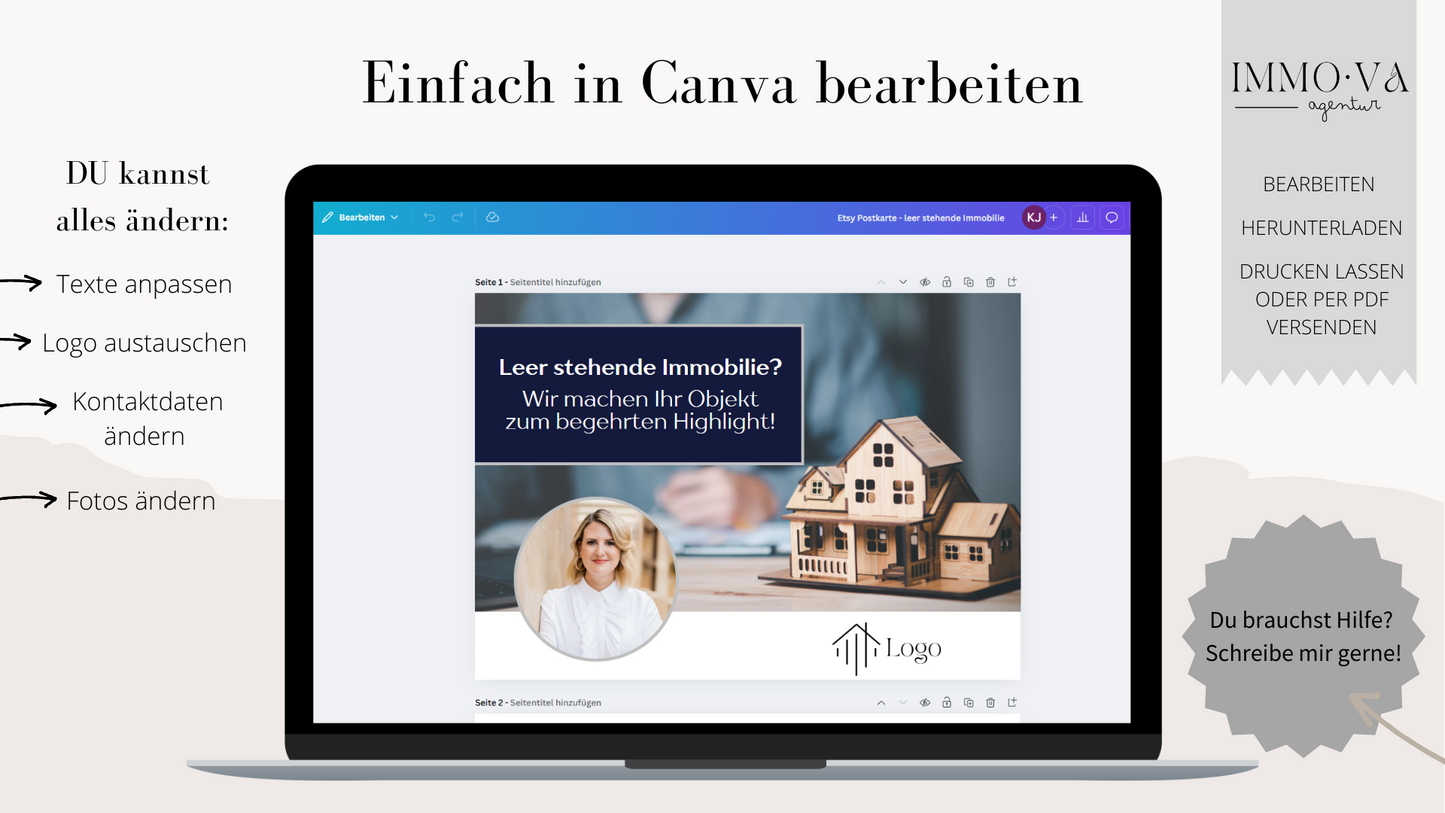 Einwurf Postkarte für Immobilienmakler als Canva Template ✶ leere Immobilien ✶Digitales Produkt/Vorlagen-Link ✶
