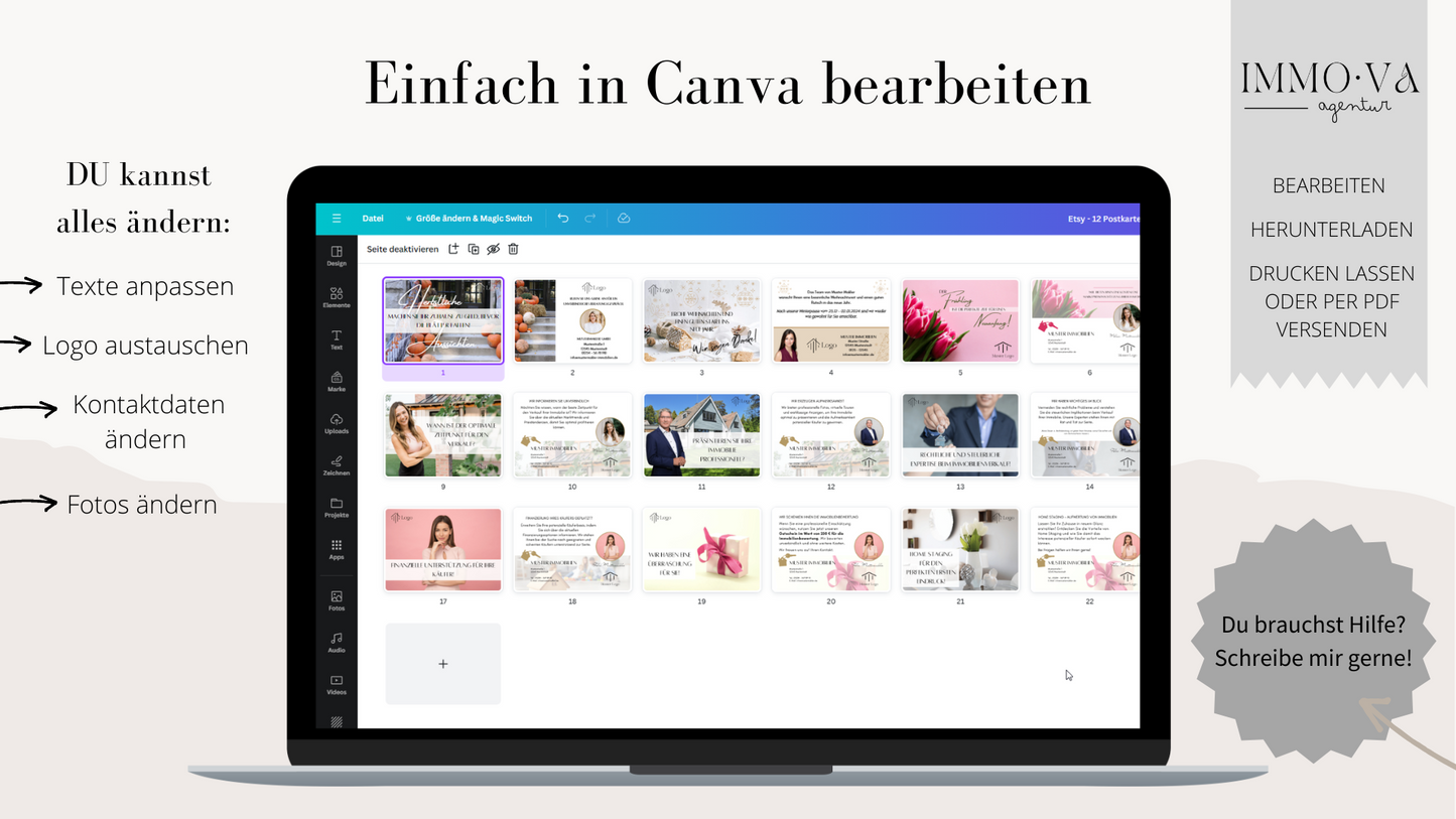Postkarten für Makler - 12 Designs, anpassbar! Canva Vorlage für dein DIY Marketing✶✶Digitales Produkt/Vorlagen-Link✶