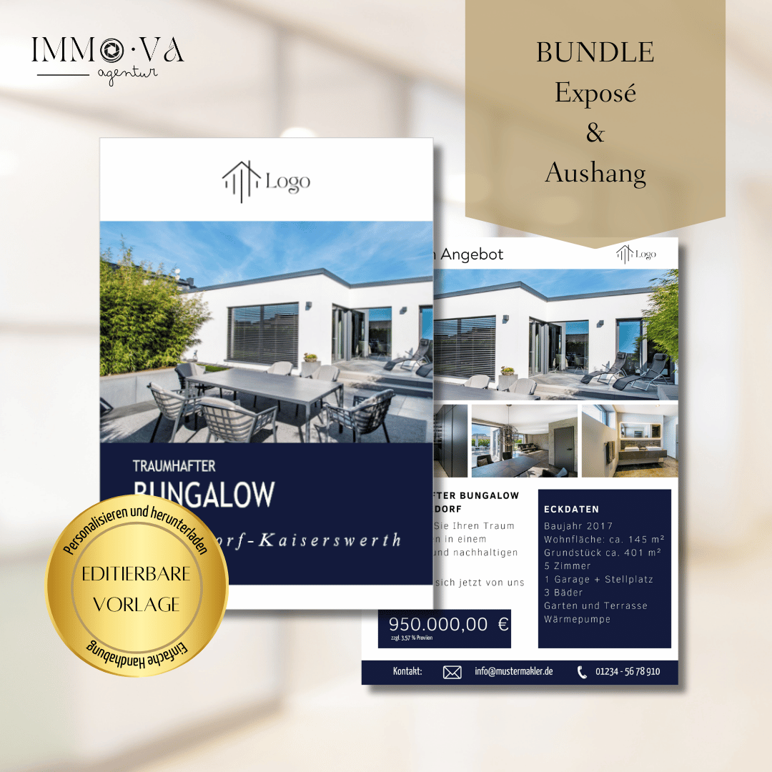Paket: Exposévorlage und Schaufenster Aushang für Immobilienmakler✶✶Digitales Produkt/Vorlagen-Link✶