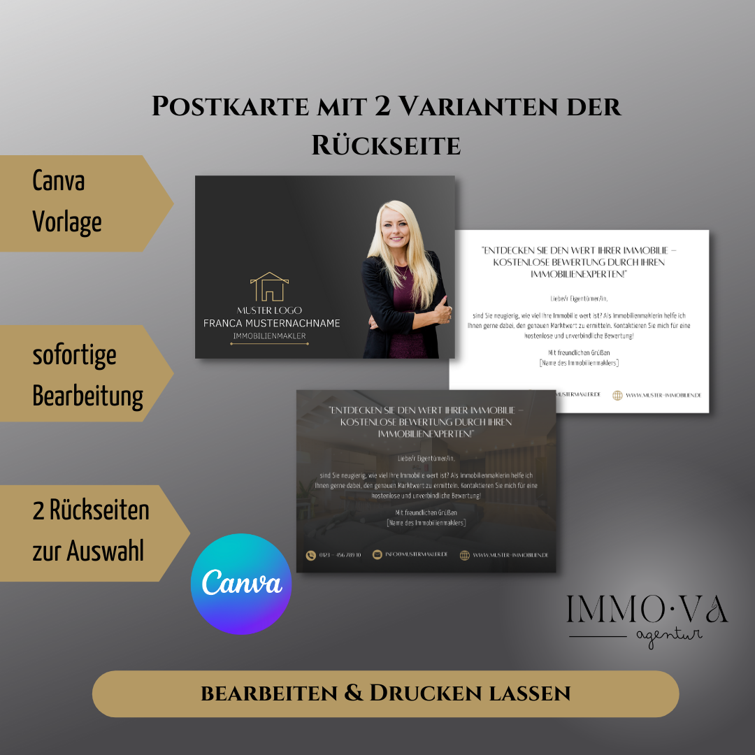 Postkarte Canva Template Immobilienmakler