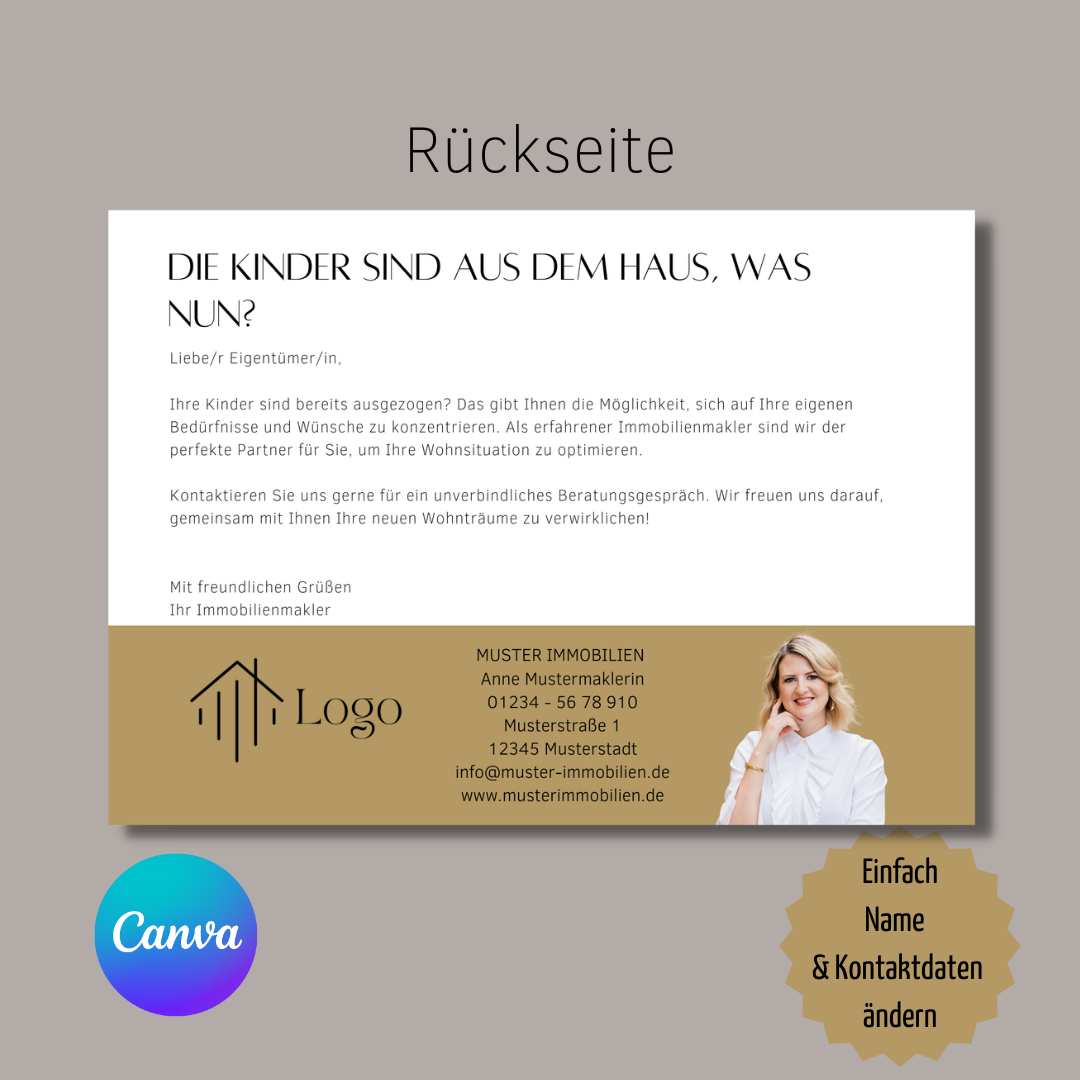 Postkarte Canva Template Immobilienmakler