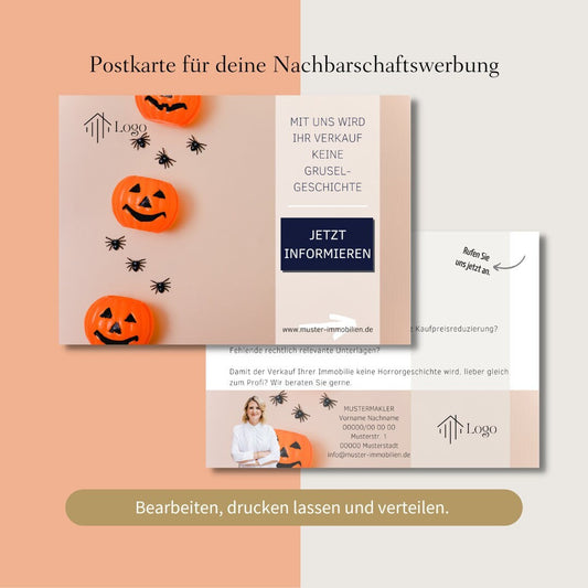 Postkarte Canva Template Immobilienmakler Halloween