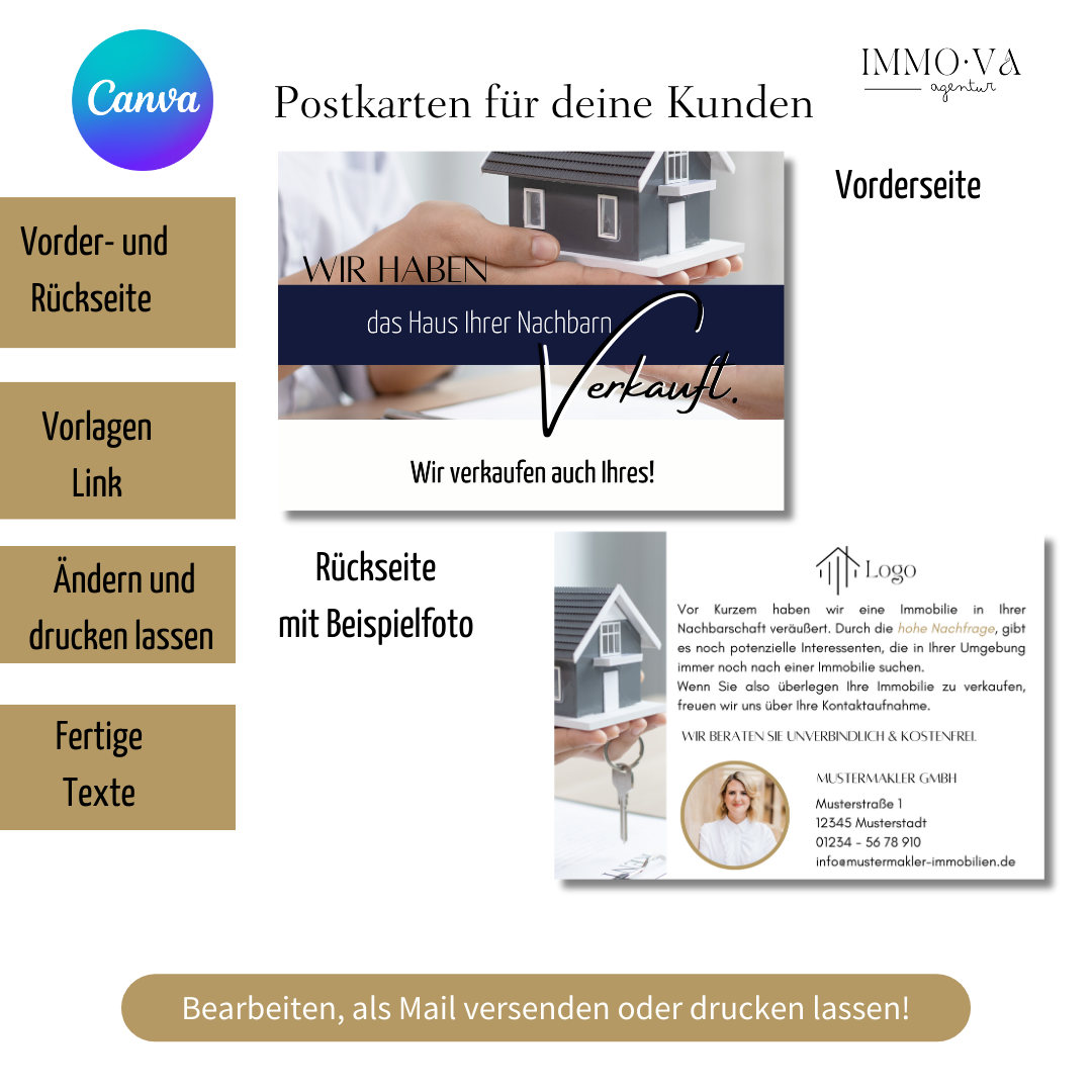 Postkarte Canva Template Immobilienmakler