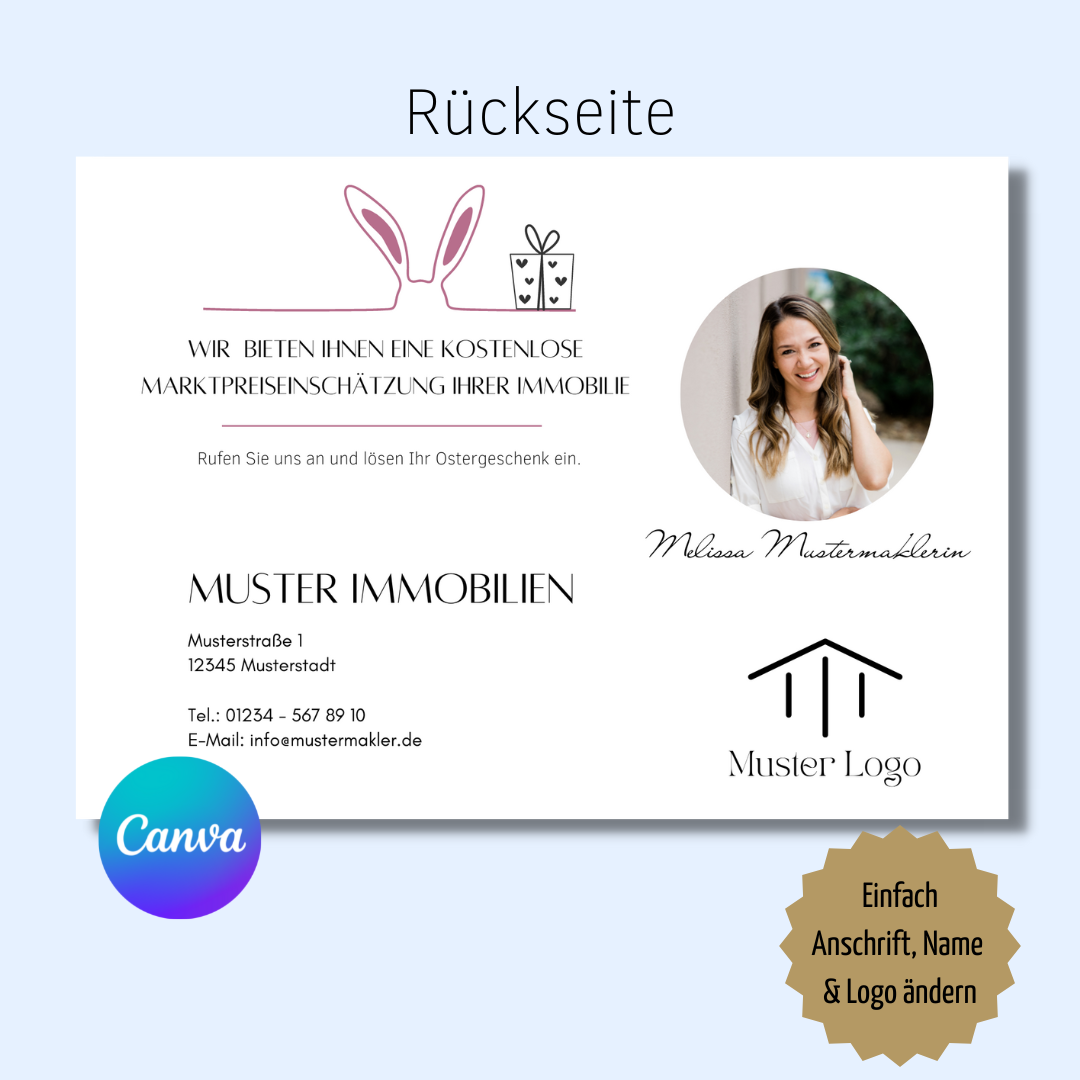 Postkarte Canva Template Ostern Immobilienmakler
