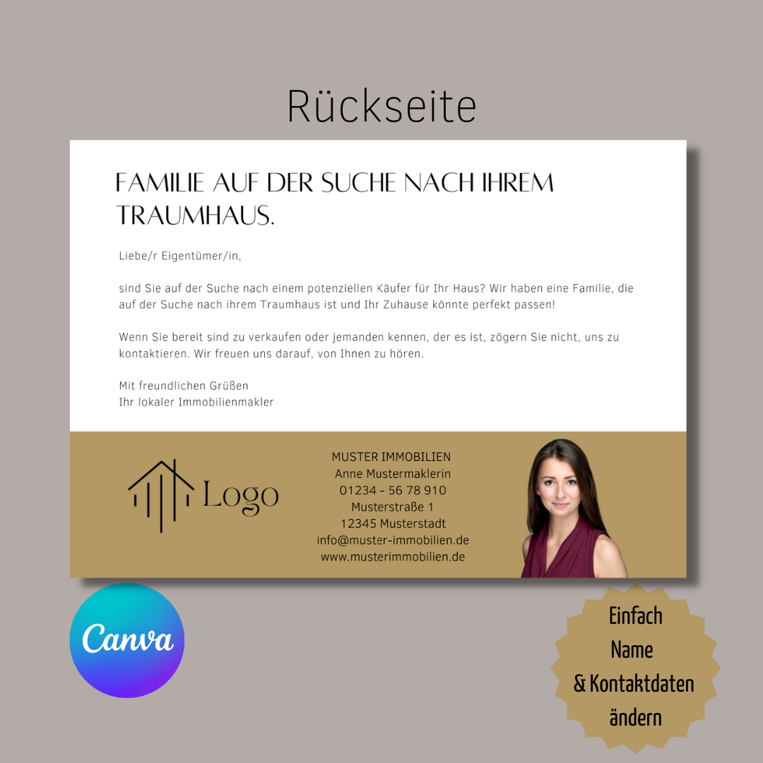 Postkarte Canva Template Immobilienmakler