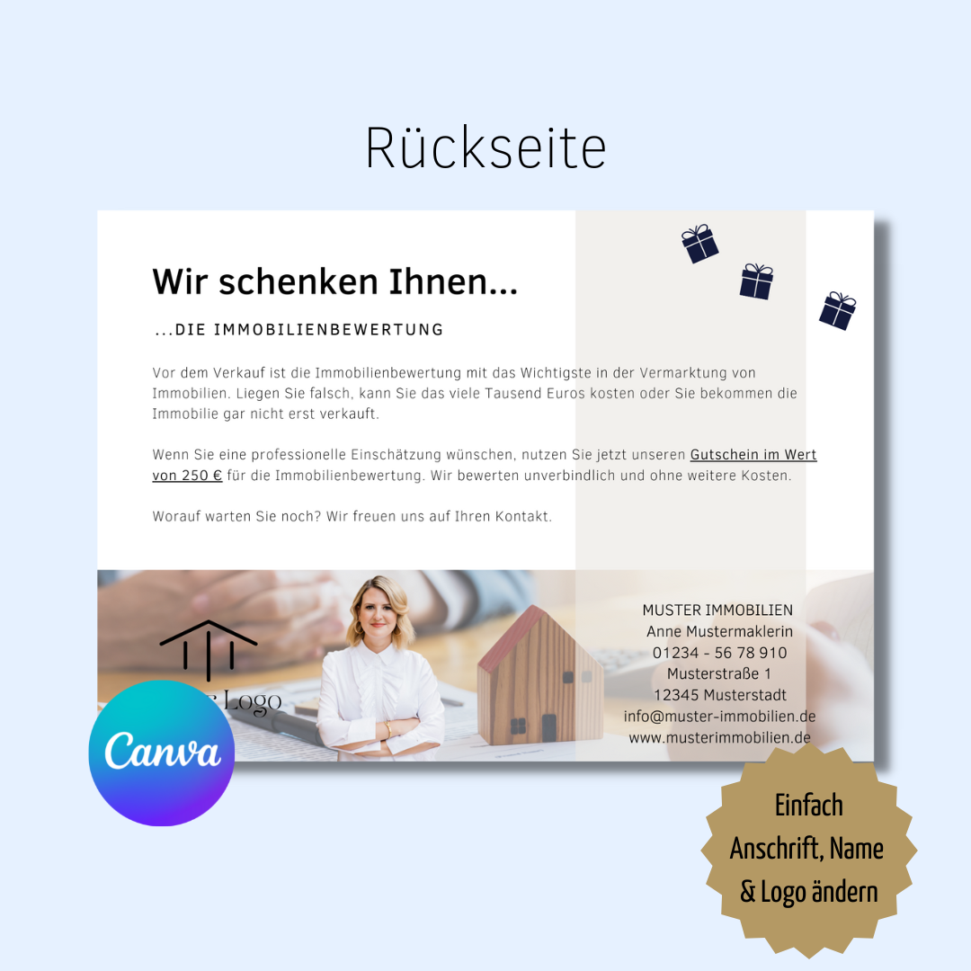 Postkarte Canva Template Immobilienmakler
