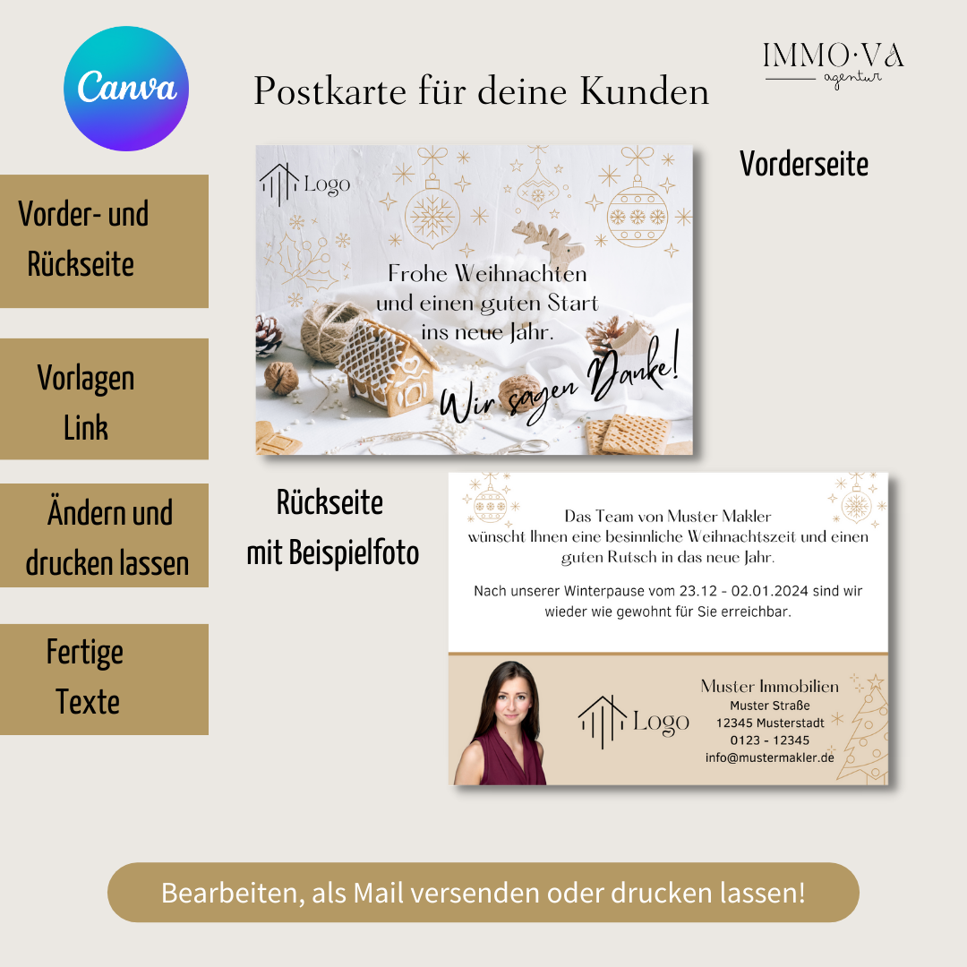 Postkarte Weihnachten Canva Template Immobilienmarketing