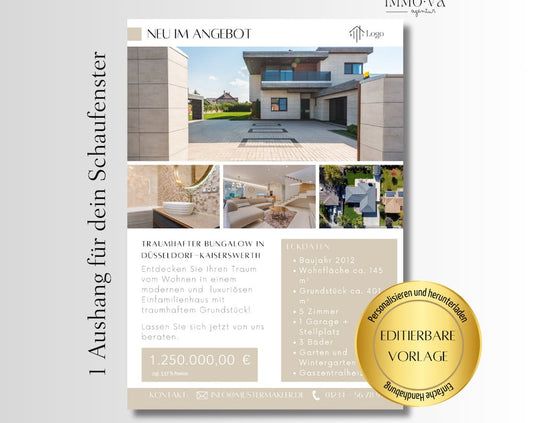 Schaufenster Aushang für Immobilienmakler DIN A4 - Immobilienangebot - Canva Template✶✶Digitales Produkt/Vorlagen-Link✶
