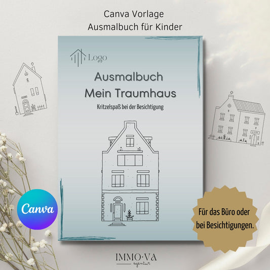 Vorlage Ausmalbuch für Immobilienmakler - Ausmalbuch für Kinder - Immobilienmarketing✶✶Digitales Produkt/Vorlagen-Link✶