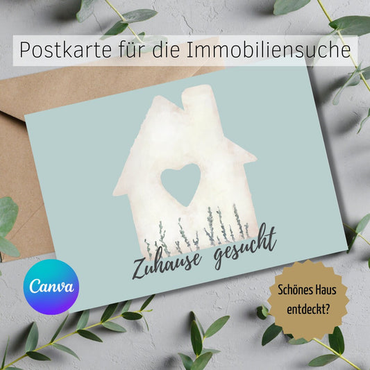 Postkarte für Immobiliensuche - Haus gesucht - Zuhause gesucht - Immobiliensuche ✶✶Digitales Produkt/Vorlagen-Link✶