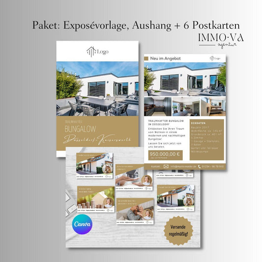 Paket: Exposé, Schaufenster Aushang u. 6 Postkarten für Immobilienmakler✶✶Digitales Produkt/Vorlagen-Link✶