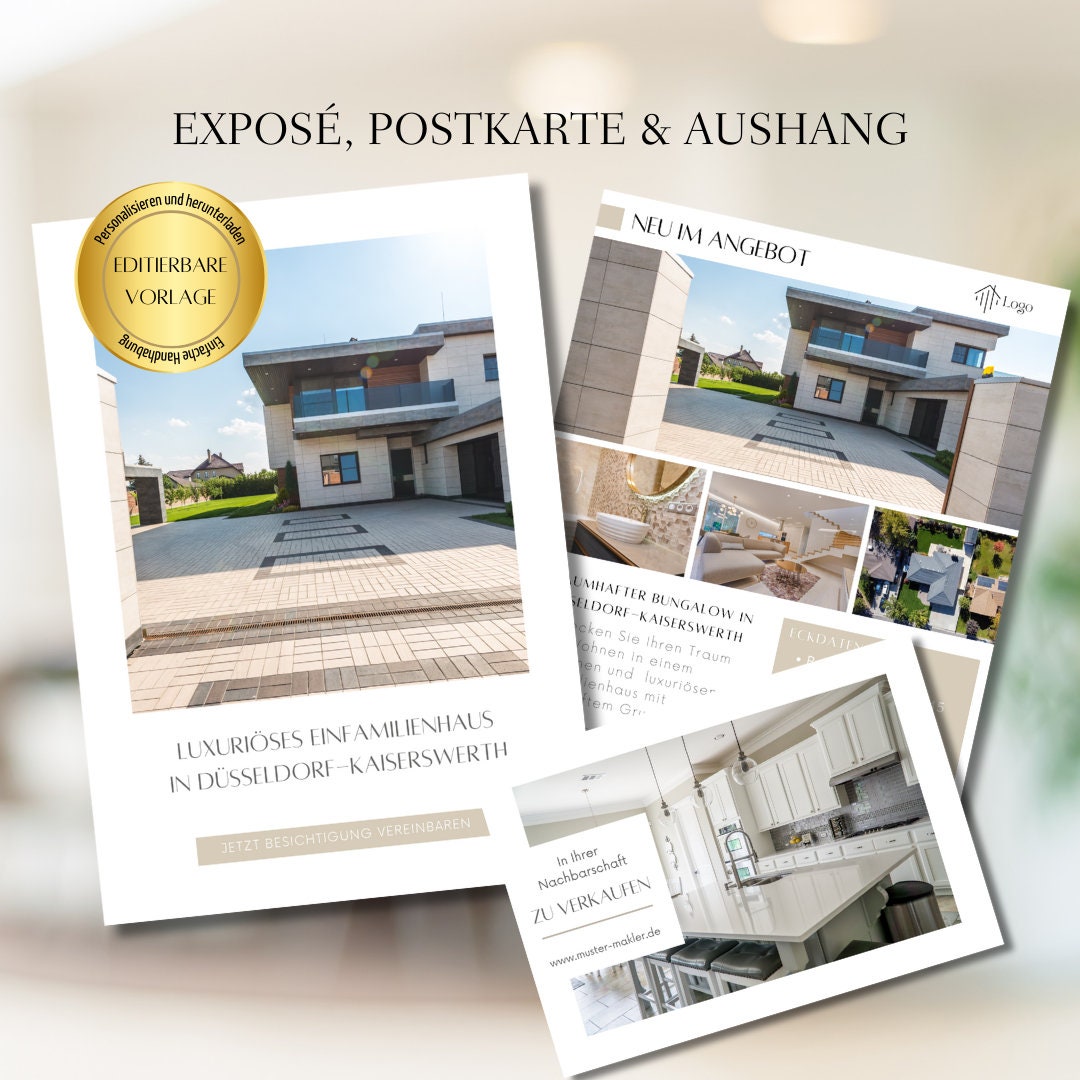 Paket: Exposé, Schaufenster Aushang u. 1 Postkarte für Immobilienmakler✶✶Digitales Produkt/Vorlagen-Link✶