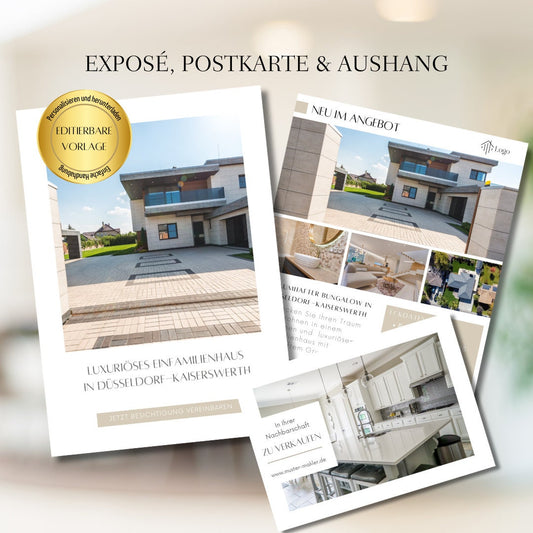 Paket: Exposé, Schaufenster Aushang u. 1 Postkarte für Immobilienmakler✶✶Digitales Produkt/Vorlagen-Link✶
