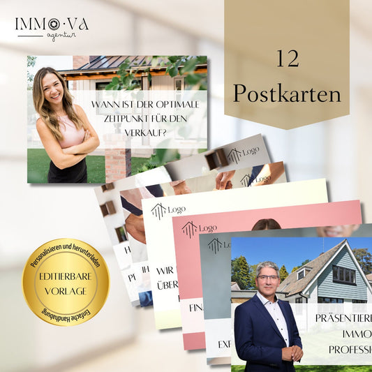 Postkarten für Makler - 12 Designs, anpassbar! Canva Vorlage für dein DIY Marketing✶✶Digitales Produkt/Vorlagen-Link✶