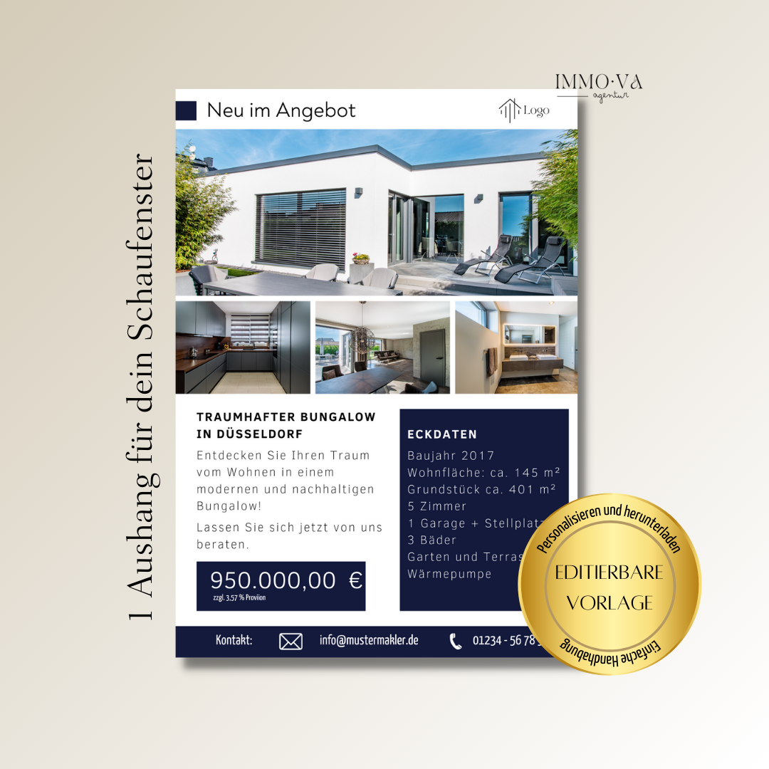 Paket: Exposé, Schaufenster Aushang u. 6 Postkarten für Immobilienmakler als Canva Template.✶✶Digitales Produkt/Vorlagen-Link✶