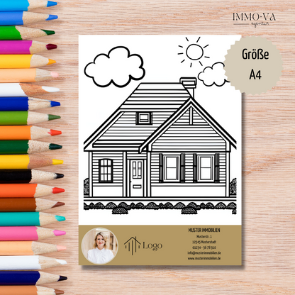 Malvorlage Haus Kinder Immobilienmakler Canva Template