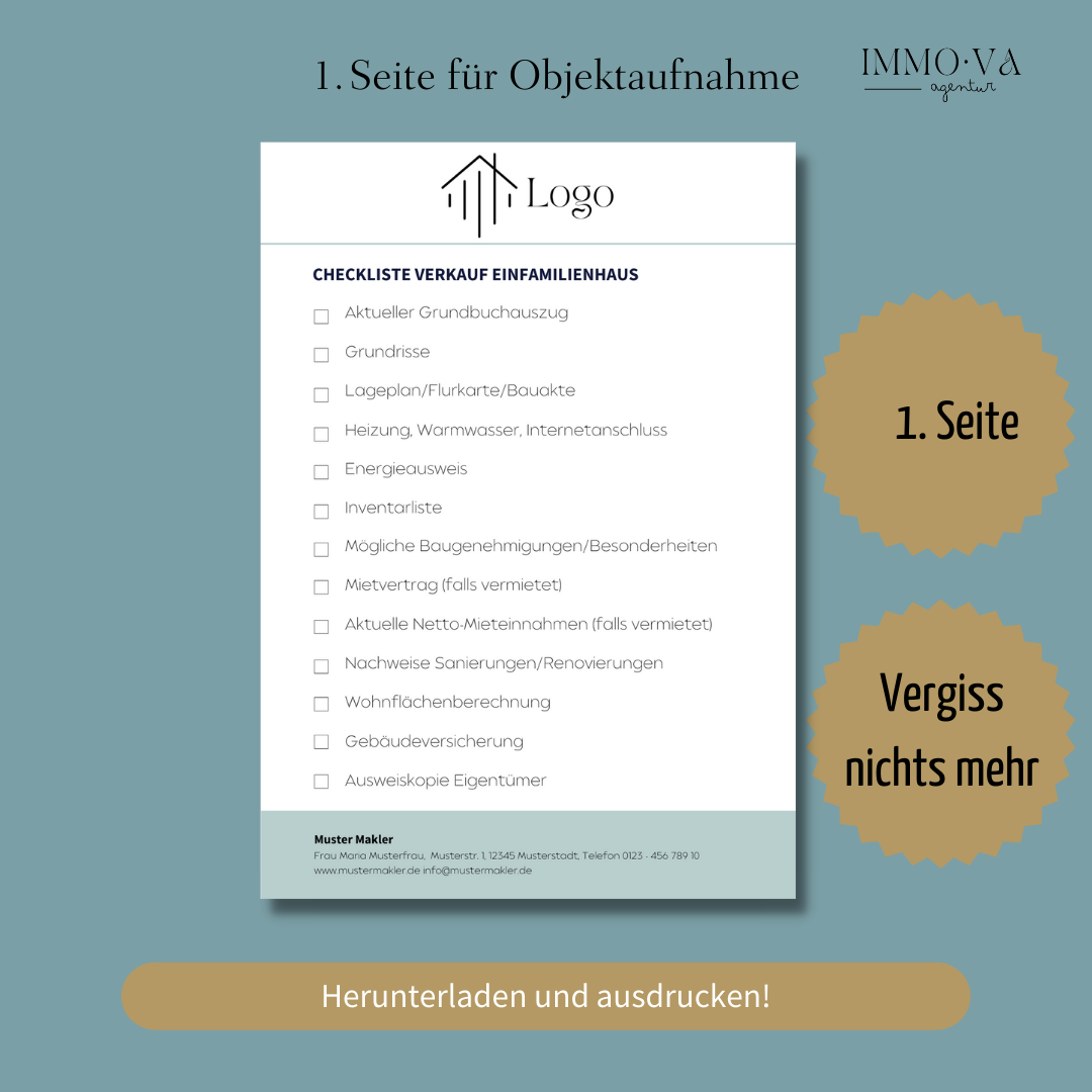 Checkliste Verkauf Einfamilienhaus, Checkliste für Immobilienmakler ✶Digitales Produkt/Vorlagen-Link ✶