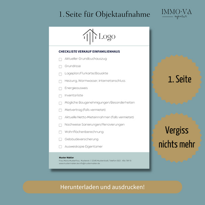 Checkliste Verkauf Einfamilienhaus, Checkliste für Immobilienmakler ✶Digitales Produkt/Vorlagen-Link ✶